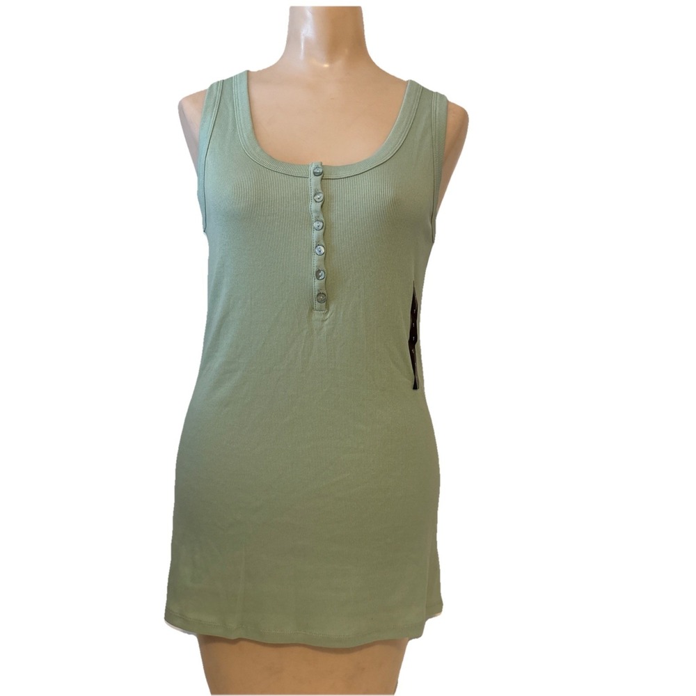 Torrid Henley Tank Top Womens 1X Green Ribbed Knit Stretch Scoop Neck Comfy